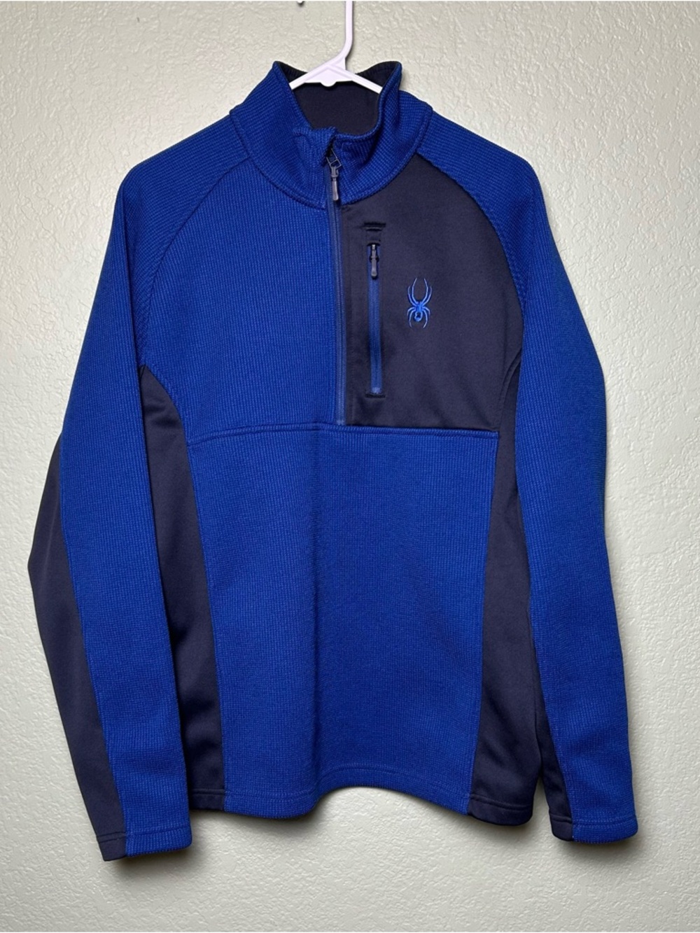 Spyder Blue Black 1/4 Zip Fleece Pullover Mens L Jacket